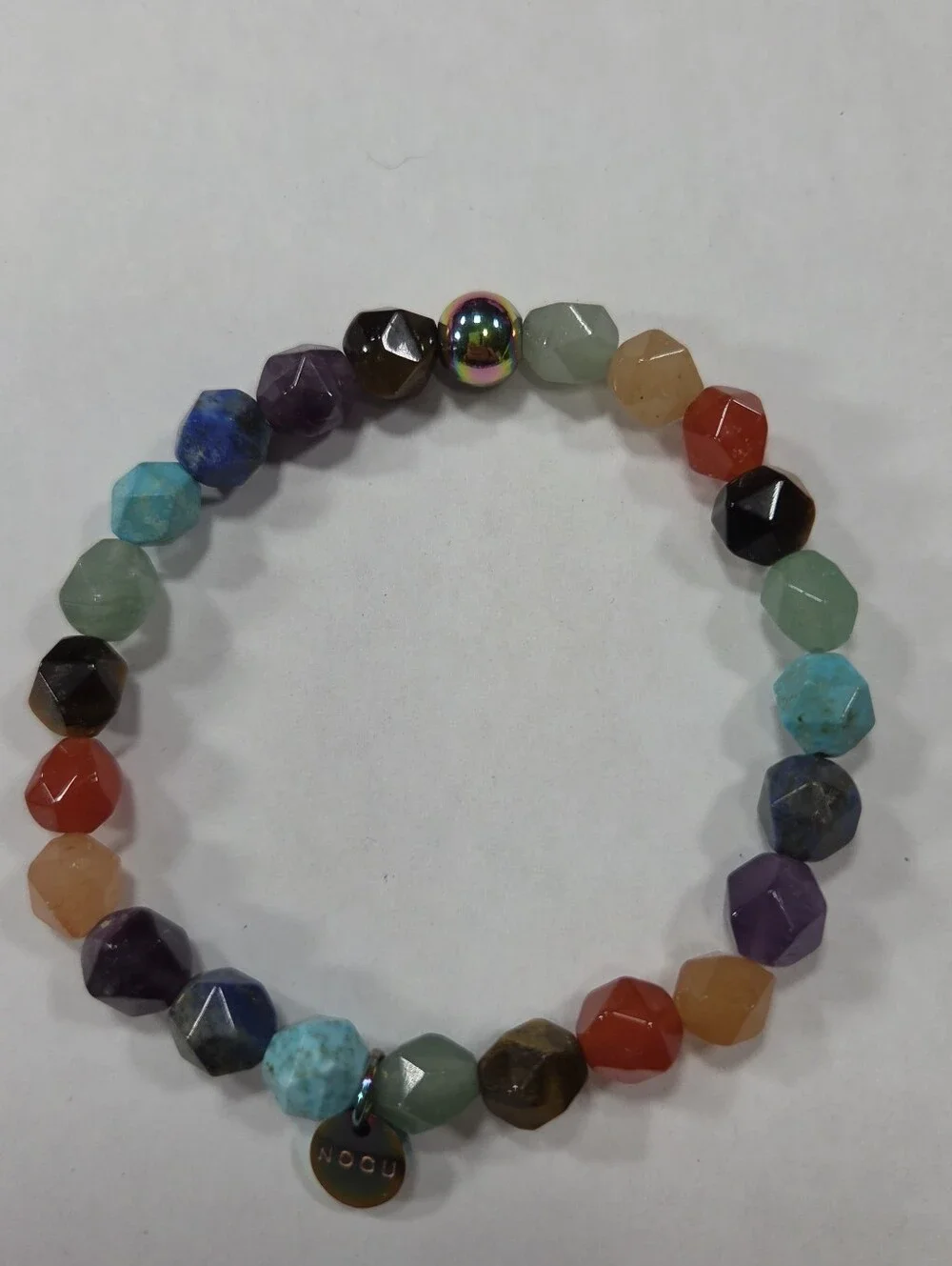 🆕️ NOGU Rainbow Chakra 7 Gemstone Geom Bracelet Unicorn Silver
